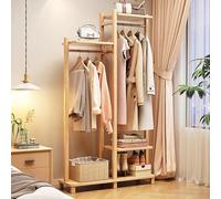 BK&MF Appendiabiti Indipendente in Legno con Ripiani portaoggetti,Appendiabiti Alto per Ingresso Robusto Porta Scarpe per Camera da Letto, Ufficio e casa,Natural,31x12x67inch