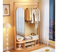 BK&MF Appendiabiti Moderno con Appendiabiti e Specchio, Panca per Ingresso con Contenitore per Scarpe Facile da Montare per Ingresso, Camera da Letto,Natural,31x16x71inch
