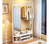 BK&MF Appendiabiti Moderno con Appendiabiti e Specchio, Panca per Ingresso con Contenitore per Scarpe Facile da Montare per Ingresso, Camera da Letto,Bianca,39x16x71inch