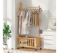 BK&MF Appendiabiti Moderno e Mobile Indipendente,5 in 1 in bambù Semplice Appendiabiti con cestello portaoggetti Facile da Montare per la Camera da Letto,C,103x29x155cm(41x11x61inch)