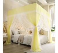 BK&MF Baldacchino 4 Angoli Doppio Strato con Supporto, Zanzariera con Decorazioni, Baldacchino Principessa 3 Aperture per Decorazione Camera da Letto,Giallo,200x220cm(79x87inch)