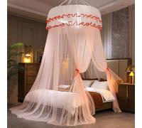 BK&MF Baldacchino Rotondo da Principessa a Doppio Strato, zanzariera da Letto sospesa al soffitto, Tenda da Letto a Pavimento per Camera delle Ragazze, Decorazione Sogno,Giada,180cm (76") King