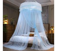 BK&MF Baldacchino Rotondo da Principessa a Doppio Strato, zanzariera da Letto sospesa al soffitto, Tenda da Letto a Pavimento per Camera delle Ragazze, Decorazione Sogno,Blu,150cm(60") Queen