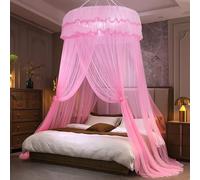 BK&MF Baldacchino Rotondo da Principessa a Doppio Strato, zanzariera da Letto sospesa al soffitto, Tenda da Letto a Pavimento per Camera delle Ragazze, Decorazione Sogno,Rosa,200cm(78") Cal King