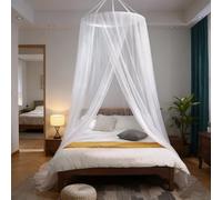 BK&MF Baldacchino Rotondo da Sogno, tendaggio sospeso al soffitto con Lacci, zanzariera con Decorazioni Pieghevole per Angolo Lettura, baldacchino Principessa,Bianca,135cm(54") Double