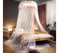 BK&MF Baldacchino Rotondo da Sogno, tendaggio sospeso al soffitto con Lacci, zanzariera con Decorazioni Pieghevole per Angolo Lettura, baldacchino Principessa,B,180cm (76") King