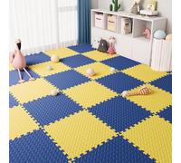 BK&MF Interlocking - Piastrelle in schiuma da 12 pollici, tappetino per gattino spesso per bambini, tappetino di puzzle antiscivolo, assorbe gli urti e inodore, giallo+navy, 16 pezzi