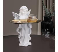 BK&MF Scultura con angelo di preghiera con vassoio dorato, statuetta a forma di angelo in resina, decorazione per la casa, regalo motivazionale con scritta in lingua tedesca, 14,5 x 31 cm