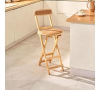 BK&MF Sgabello Pieghevole Portatile con Seduta in Rattan,edia Altezza bancone in Legno con Schienale Sgabello Salva-Spazio per Cucina e Cassa,A,26x33x76cm(10x13x30inch)