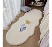 BK&MF Tappeto moderno in finta pelliccia di coniglio, forma irregolare, morbido e soffice, per interni, antiscivolo, lavabile, per camera da letto, finestra a golfo, beige, 80 x 180 cm