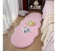 BK&MF Tappeto moderno in finta pelliccia di coniglio, forma irregolare, morbido, soffice, per interni, antiscivolo, lavabile, per ingresso, camera da letto, finestra a golfo, rosa, 80 x 150 cm