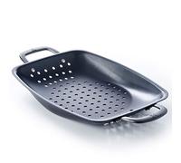 BK Teglia per barbecue in acciaio al carbonio pre-stagionata, 38,1 cm, con fori per grigliare, con manici in acciaio al carbonio, adatta al forno, colore nero