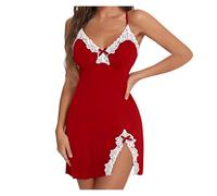 Bkazwe Babydoll da donna, in raso, sexy, , intimo da donna, abito erotico, aperto in pizzo, abito da notte audace, per serate private e giochi coppie emozionanti di grandi dimensioni, 1a-rosso