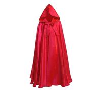 Bkazwe Mantello con cappuccio in raso per donne e uomini, costume da strega medievale, costume rinascimentale Halloween Bal mascherato, poncho gotico elegante festa di famiglia, 170 cm, rosso, L
