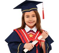 Bkazwe Toga Laurea Bambini Set con Cappello Tocco e Nappa Abito Accademico per Diploma Asilo e Scuola Elementare Chiusura a Strappo, Ideale per Foto Ricordo, Cerimonia e Palcoscenico 1-18 Anni