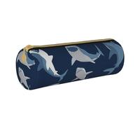 BKDODKS Astuccio in pelle blu con stampa di squalo in stile cartone animato, per adulti, unisex, con cerniera, leggero