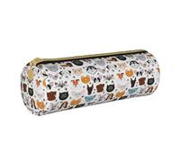 BKDODKS Astuccio in pelle con stampa di cani e gatti in stile cartone animato, per adulti, unisex, con cerniera, leggero