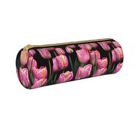 BKDODKS Astuccio in pelle con stampa di tulipani rossi e tulipani, per adulti, unisex, con cerniera, leggero