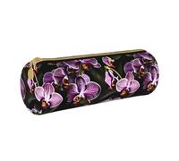 BKDODKS Astuccio in pelle con stampa orchidee viola, per adulti, unisex, con cerniera, leggero, bianco, Taglia unica