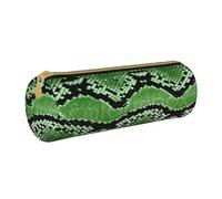 BKDODKS Astuccio in pelle con stampa pelle di serpente verde, per adulti, unisex, con cerniera, leggero