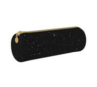 BKDODKS Astuccio in pelle nera con stampa glitterata per adulti, astuccio per matite da uomo e donna, con cerniera, leggero