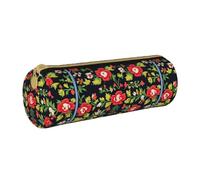 BKDODKS Astuccio in pelle per adulti con ricamo ucraino con stampa di rose, astuccio per matite da uomo e donna, con cerniera, leggero