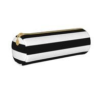 BKDODKS Astuccio in pelle per adulti con stampa a righe nere e bianche, astuccio per matite da uomo e donna, con cerniera, leggero, bianco, Taglia unica