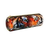 BKDODKS Astuccio in pelle per adulti con stampa a righe tigri arancioni astuccio per matite uomo donna astuccio con cerniera leggero