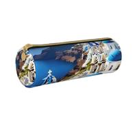 BKDODKS Astuccio in pelle per adulti con stampa dell'isola greca con vista sul mare, per uomini e donne, con cerniera, leggero
