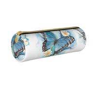 BKDODKS Astuccio in pelle per adulti con stampa di farfalle blu su fiori e fiori, per uomini e donne, con cerniera, leggero, bianco, Taglia unica