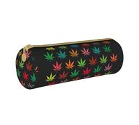 BKDODKS Astuccio in pelle per adulti con stampa di foglie di cannabis, astuccio per matite da uomo e donna, con cerniera, leggero