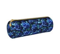 BKDODKS Astuccio in pelle per adulti con stampa di molte rose blu, per uomini e donne, astuccio con cerniera leggero
