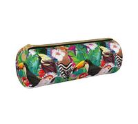 BKDODKS Astuccio in pelle per adulti con stampa di uccelli tropicali e foglie di piante, astuccio per matite da uomo e donna, con cerniera, leggero