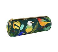 BKDODKS Astuccio in pelle per adulti con stampa di uccelli tropicali e foglie di piante, astuccio per matite da uomo e donna, con cerniera, leggero