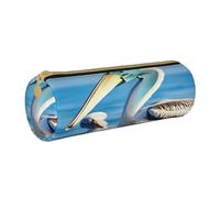 BKDODKS Astuccio in pelle per adulti con stampa di uccello blu e cielo marino pellicano, astuccio unisex con cerniera leggero