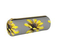 BKDODKS Astuccio in pelle per adulti con stampa floreale giallo grigio custodia per matite uomo donna astuccio con cerniera leggero