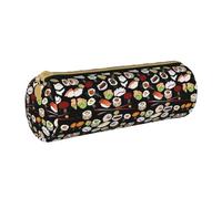 BKDODKS Astuccio in pelle per adulti con stampa giapponese di sushi nero, astuccio per matite da uomo e donna, con cerniera, leggero