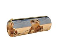 BKDODKS Astuccio in pelle per adulti con stampa leopardata sabbia geco astuccio unisex con cerniera leggero