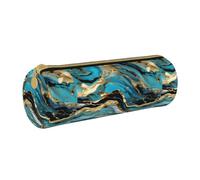 BKDODKS Astuccio in pelle per adulti con stampa marmorizzata blu turchese oro astuccio unisex con cerniera leggero