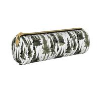 BKDODKS Astuccio in pelle per adulti con stampa mimetica con alberi bianchi, astuccio per matite da uomo e donna, con cerniera, leggero