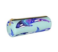 BKDODKS Astuccio in pelle per adulti con stampa orca killer whale, astuccio per matite da uomo e donna, con cerniera, leggero