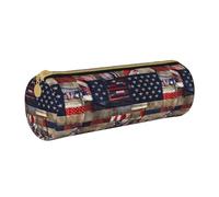 BKDODKS Astuccio in pelle per adulti con stampa patchwork con bandiera americana, astuccio unisex con cerniera, leggero