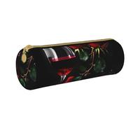 BKDODKS Astuccio in pelle per adulti con stampa romantica con rose rosse e vino, per uomini e donne, con cerniera, leggero