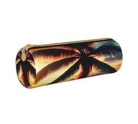 BKDODKS Astuccio in pelle per adulti con stampa tropicale con palme e tramonto con cerniera, leggero