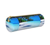 BKDODKS Astuccio in pelle per adulti con stampa tropicale di sabbia bianca e oceano, astuccio per matite da uomo e donna, con cerniera, leggero, bianco, Taglia unica