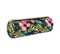 BKDODKS Astuccio in pelle per adulti con stampa tropicale estiva hawaiana con foglie di palma, astuccio per matite da uomo e donna, con cerniera, leggero