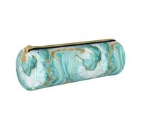 BKDODKS Astuccio in pelle turchese con stampa marmorizzata oro per adulti astuccio unisex con cerniera leggero