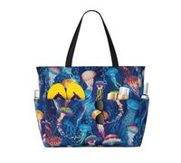 BKDODKS Borsa da viaggio colorata con stampa meduse per vacanze al mare, picnic e attività sportive quotidiane, nera, taglia unica