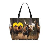 BKDODKS Borsa tote con stampa di cervi e orsi selvatici, compagno di viaggio per vacanze al mare, picnic e attività sportive quotidiane, nero, taglia unica
