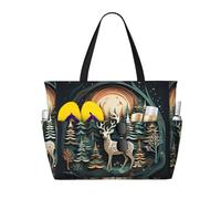 BKDODKS Borsa tote con stampa di cervi natalizi, compagno di viaggio per vacanze al mare, picnic e attività sportive quotidiane, nero, taglia unica